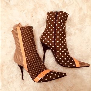 Casadei polka dot & stripe brown & pink booties 10
